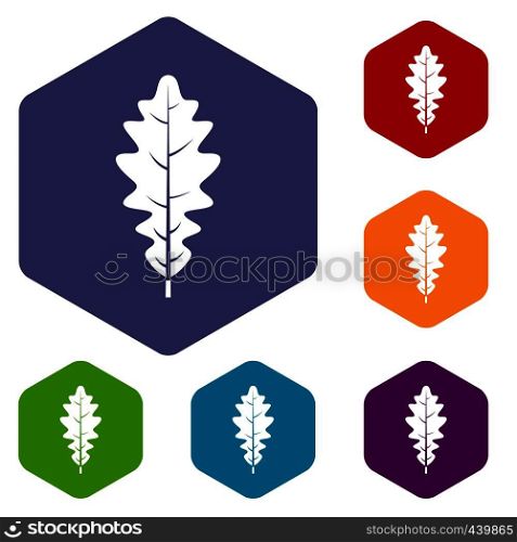 Oak leaf icons set hexagon isolated vector illustration. Oak leaf icons set hexagon