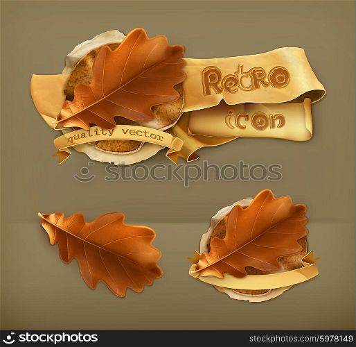 Oak leaf, retro vector icon