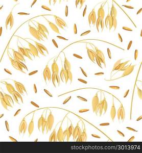 Oat ears of grain and bran. seamless pattern vector. Golden spike and corn. Oat ears of grain and bran isolated on white background. Golden spike. Side view. Close up. seamless pattern vector. For cooking, food design, cosmetics, diet, medicine, health care, ointments,