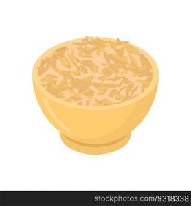 Oat in wooden bowl isolated. Groats in wood dish. Grain on white background. Vector illustration
