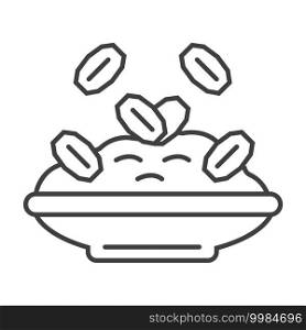Oatmeal porridge icon in outline style. Porridge in pot, plate symbol. Oatmeal cereal coocking and fast breakfast are shown.. Oatmeal porridge icon in outline style. Porridge in pot, plate symbol. Oatmeal cereal coocking and fast breakfast