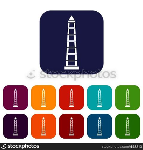 Obelisco of Buenos Aires, Argentina icons set vector illustration in flat style In colors red, blue, green and other. Obelisco of Buenos Aires icons set flat