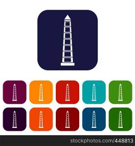 Obelisco of Buenos Aires, Argentina icons set vector illustration in flat style In colors red, blue, green and other. Obelisco of Buenos Aires icons set flat