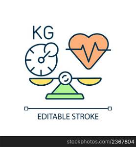 Obesity and heart diseases correlation RGB color icon. Hypertension issue. Heart attack risk. Isolated vector illustration. Simple filled line drawing. Editable stroke. Arial font used. Obesity and heart diseases correlation RGB color icon