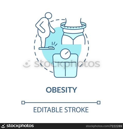 Obesity blue concept icon. Arthritis risk factor abstract idea thin line illustration. Osteoarthritis reason. Knees and hips joints damage. Vector isolated outline color drawing. Editable stroke. Obesity blue concept icon