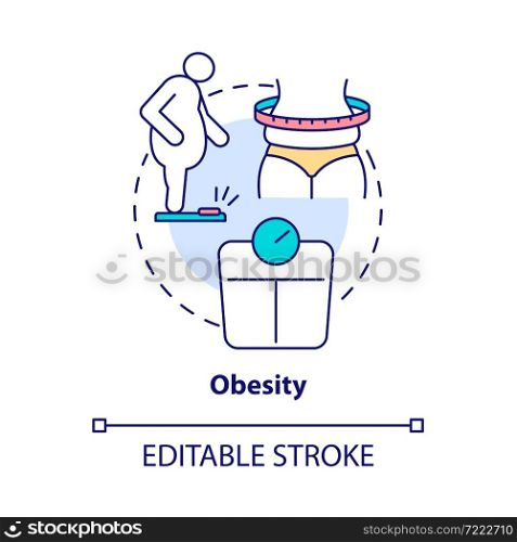 Obesity concept icon. Arthritis risk factor abstract idea thin line illustration. Osteoarthritis reason. Knees and hips joints damage. Vector isolated outline color drawing. Editable stroke. Obesity concept icon