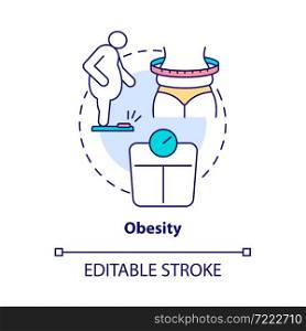 Obesity concept icon. Arthritis risk factor abstract idea thin line illustration. Osteoarthritis reason. Knees and hips joints damage. Vector isolated outline color drawing. Editable stroke. Obesity concept icon