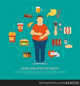 Obesity Concept Illustration. Color illustration causes and effects of obesity vector illustration