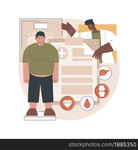 Obesity health problem abstract concept vector illustration. Obesity main causes, overweight treatment, obese people, fast junk food, body fat, low daily activity, bad shape abstract metaphor.. Obesity health problem abstract concept vector illustration.