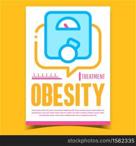Obesity Treatment Creative Advertise Banner Vector. Scales Equipment For Control Excess Weight And Obesity Disease Promo Poster. Healthcare Tool Concept Template Style Color Illustration. Obesity Treatment Creative Advertise Banner Vector