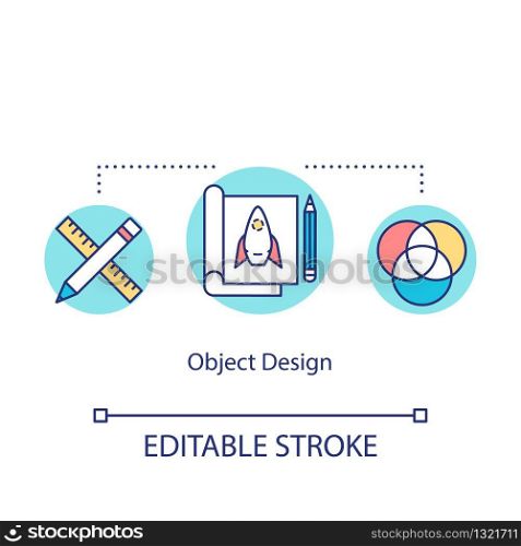 Object design concept icon. Project creating, plan forming idea thin line illustration. Paperwork, groundwork, sketching process. Vector isolated outline RGB color drawing. Editable stroke
