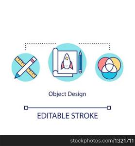 Object design concept icon. Project creating, plan forming idea thin line illustration. Paperwork, groundwork, sketching process. Vector isolated outline RGB color drawing. Editable stroke