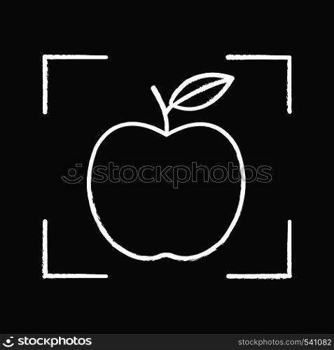Object detection app chalk icon. Deep learning. Artificial intelligence. Apple in focus. Isolated vector chalkboard illustrations. Object detection app chalk icon