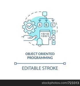 Object oriented programming turquoise concept icon. Coding paradigm approach abstract idea thin line illustration. Isolated outline drawing. Editable stroke. Arial, Myriad Pro-Bold fonts used. Object oriented programming turquoise concept icon