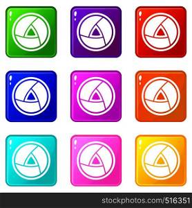 Objective icons of 9 color set isolated vector illustration. Objective set 9
