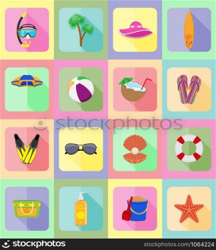 objects for recreation a beach flat icons vector illustration isolated on background