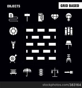 Objects Solid Glyph Icon Pack For Designers And Developers. Icons Of Bulls Eye, Goal, Target, Object, Bulb, Idea, Light, Vector
