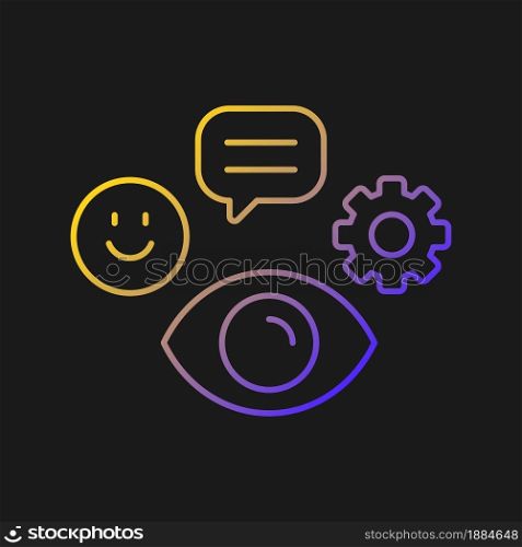 Observation skills vector icon for dark theme. Ability to analyze and predict problems. Attention to details. Thin line color symbol. Modern style pictogram. Vector isolated outline drawing. Observation skills vector icon for dark theme