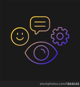Observation skills vector icon for dark theme. Ability to analyze and predict problems. Attention to details. Thin line color symbol. Modern style pictogram. Vector isolated outline drawing. Observation skills vector icon for dark theme