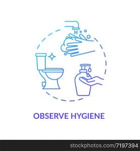 Observe hygiene blue concept icon. Virus infection precaution. Washing hand for disinfection. Rotavirus prevention idea thin line illustration. Vector isolated outline RGB color drawing