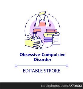 Obsessive-compulsive disorder concept icon. Diagnosing mental illness in children abstract idea thin line illustration. Isolated outline drawing. Editable stroke. Arial, Myriad Pro-Bold fonts used. Obsessive-compulsive disorder concept icon
