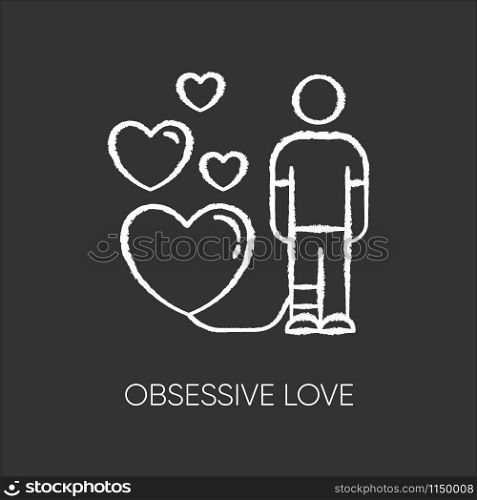 Obsessive love chalk icon. Possessive relationship. Attachment to lover. Extreme behaviour. Passion. Compulsive affection. Lovestruck. Mental disorder. Isolated vector chalkboard illustration