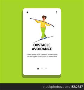 Obstacle Avoidance And Trouble Businessman Vector. Young Man Tightrope Walking, Balancing And Obstacle Avoidance. Character Acrobatic Game Player Performing Web Flat Cartoon Illustration. Obstacle Avoidance And Trouble Businessman Vector