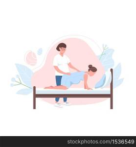 Obstetrician with woman flat color vector faceless character. Alternative birth professional support. Pregnancy help isolated cartoon illustration for web graphic design and animation. Obstetrician with woman flat color vector faceless character
