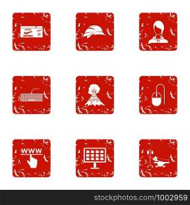 Obtain information icons set. Grunge set of 9 obtain information vector icons for web isolated on white background. Obtain information icons set, grunge style