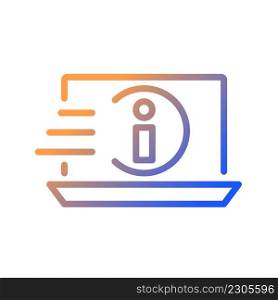 Obtaining information gradient linear vector icon. Searching data. Phishing prevention. Information security online. Thin line color symbol. Modern style pictogram. Vector isolated outline drawing. Obtaining information gradient linear vector icon