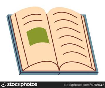Obtaining knowledge and studying, isolated textbook with open pages, text, and pictures. Book or publication for lessons and classes, university or college disciplines. Vector in flat styles. School textbook, education and studying supplies