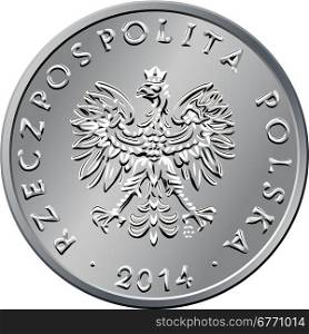 obverse Polish Money one zloty coin. vector obverse Polish Money one zloty silver coin with eagle in a crown