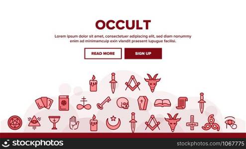 Occult, Demonic Entity Imagery Landing Web Page Header Banner Template Vector. Satanic Rituals, Demonic Beliefs, Superstitions. Deal With Devil, Magic, Mystic, Esoteric Lineart. Occult Illustration. Occult, Demonic Entity Imagery Landing Header Vector