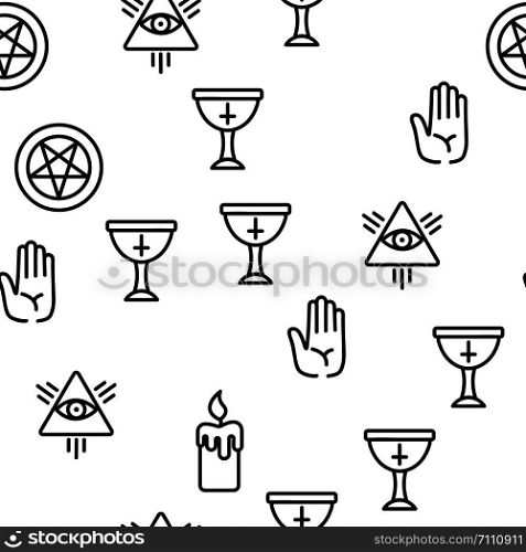 Occult, Demonic Entity Imagery Vector Seamless Pattern Line Illustration. Occult, Demonic Entity Imagery Vector Seamless Pattern