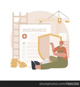 Occupational accident insurance abstract concept vector illustration. Occupational insurance coverage, industrial accident, broken leg, employee health, worker injury, builder abstract metaphor.. Occupational accident insurance abstract concept vector illustration.