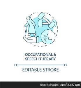 Occupational and speech therapy blue concept icon. Home health care service abstract idea thin line illustration. Isolated outline drawing. Editable stroke. Arial, Myriad Pro-Bold fonts used. Occupational and speech therapy blue concept icon