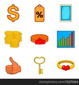 Occupy money icons set. Cartoon set of 9 occupy money vector icons for web isolated on white background. Occupy money icons set, cartoon style
