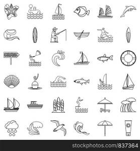 Ocean animal icons set. Outline style of 36 ocean animal vector icons for web isolated on white background. Ocean animal icons set, outline style