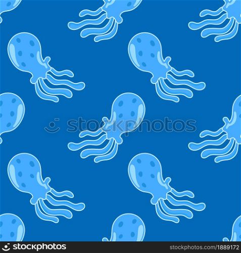 ocean blue jellyfish repeat seamless pattern. textile background mosaic design