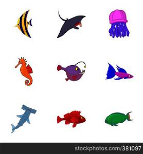 Ocean fish icons set. Cartoon illustration of 9 ocean fish vector icons for web. Ocean fish icons set, cartoon style