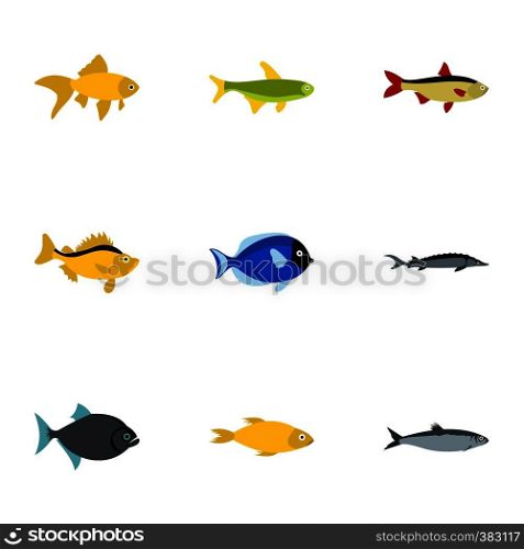 Ocean fish icons set. Flat illustration of 9 ocean fish vector icons for web. Ocean fish icons set, flat style