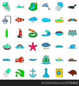 Ocean icons set. Cartoon style of 36 ocean vector icons for web isolated on white background. Ocean icons set, cartoon style