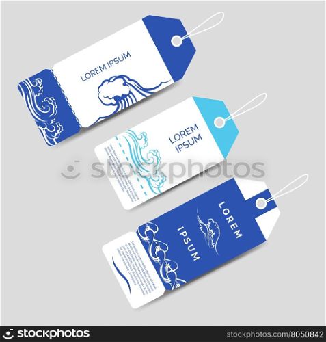 Ocean label tags set. Ocean label tags template set vector with waves
