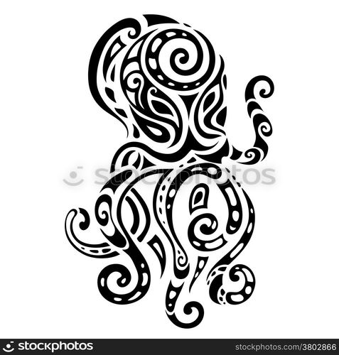 Ocean octopus. Decorative Ethnic tattoo. Tribal pattern. Vector illustration