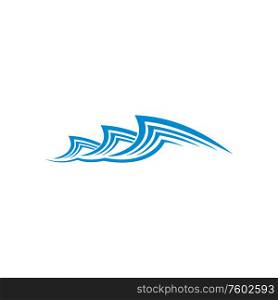 Ocean or sea waves isolated blue marine water symbols. Vector nautical surf and splashes icons. Waves icon, marine sea water