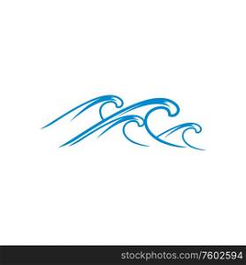 Ocean or sea waves isolated blue marine water symbols. Vector nautical surf and splashes icons. Waves icon, marine sea water
