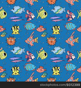 Ocean pattern. Cute marine life seamless background with fish. Colorful repeat vector illustration for kids. Sea pattern.. Ocean pattern. Cute marine life seamless background with fish. Colorful repeat vector illustration for kids. Sea pattern