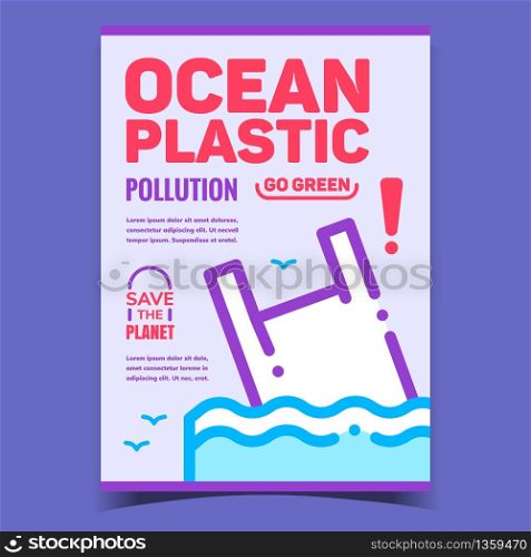 Ocean Plastic Pollution Creative Banner Vector. Discarded Carrier Bag Sea Water Pollution, Save Planet Advertising Poster. Go Green Earth Concept Template Stylish Color Illustration. Ocean Plastic Pollution Creative Banner Vector