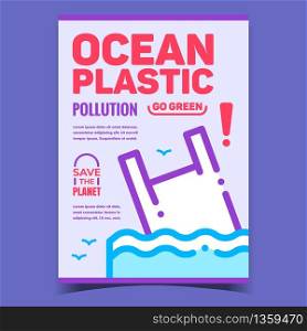 Ocean Plastic Pollution Creative Banner Vector. Discarded Carrier Bag Sea Water Pollution, Save Planet Advertising Poster. Go Green Earth Concept Template Stylish Color Illustration. Ocean Plastic Pollution Creative Banner Vector