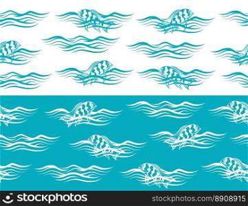 Ocean seamless borders. Ocean seamless borders with fish in the waves. Vector illustration